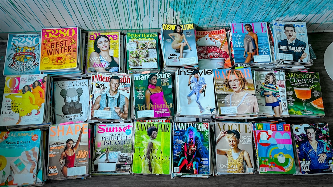 A collection of stacked magazines